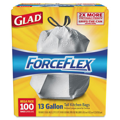 Glad ForceFlex 13-Gallons Gray Plastic Kitchen Drawstring Trash Bag  (100-Count) in the Trash Bags department at